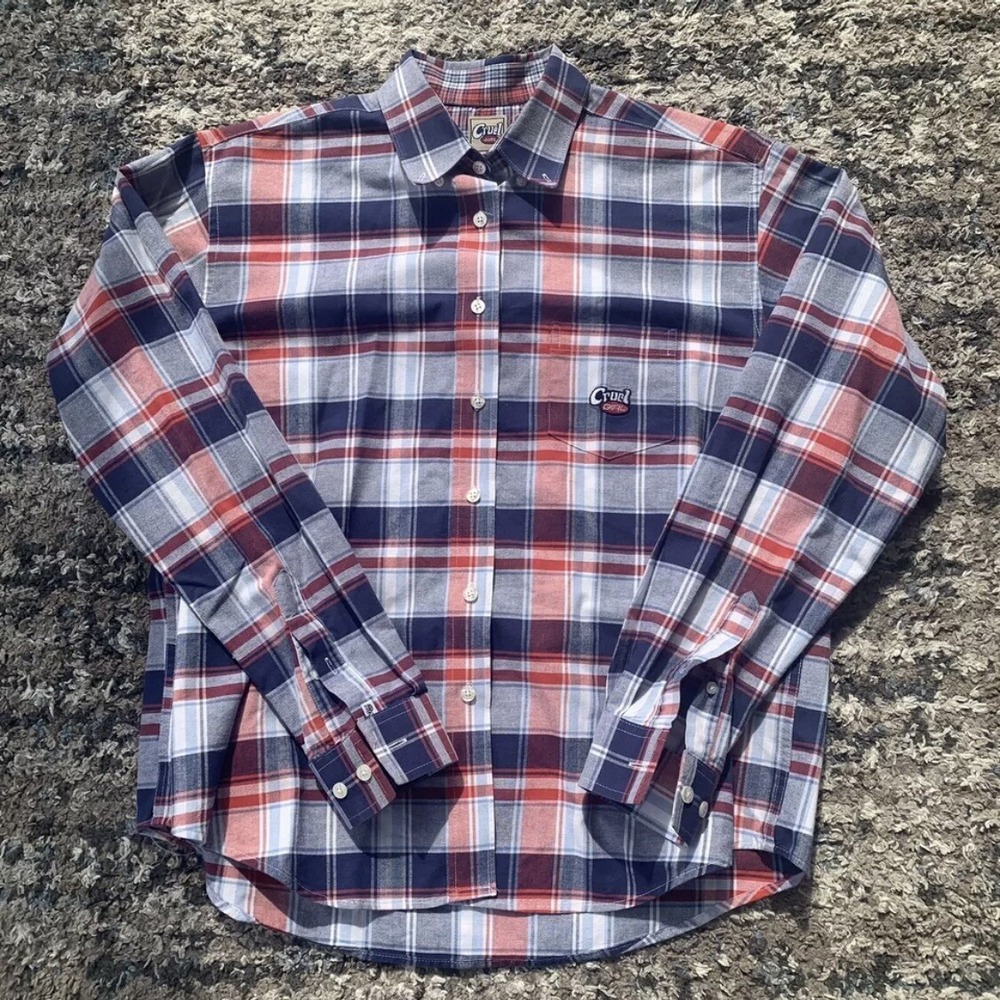 Cruel Girl Vintage 90s Plaid Button Down Shirt Red Blue Western Y2k 2000s